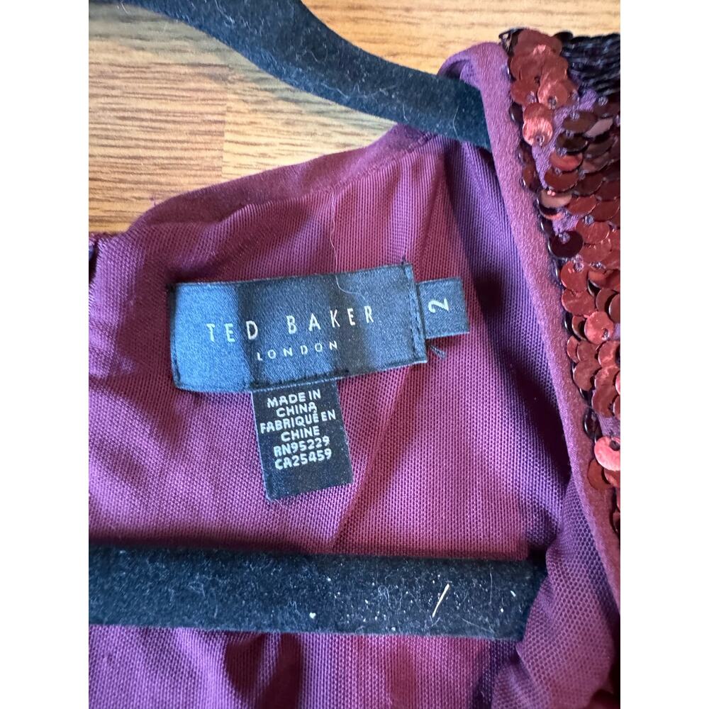 Ted Baker Emmalee Sequin Dress Burgundy Party Glam Chic Size 2 US 6 - Picture 8 of 14